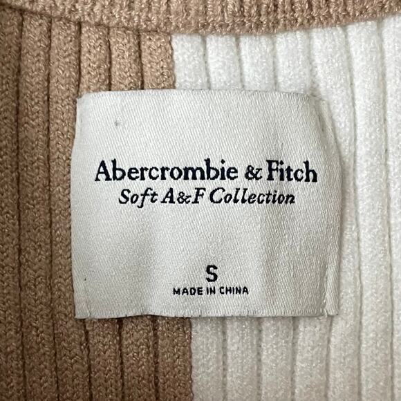 Abercrombie & Fitch Sweater Womens Small Tan Luxeloft Colorblock Ribbed Knit - Picture 9 of 12